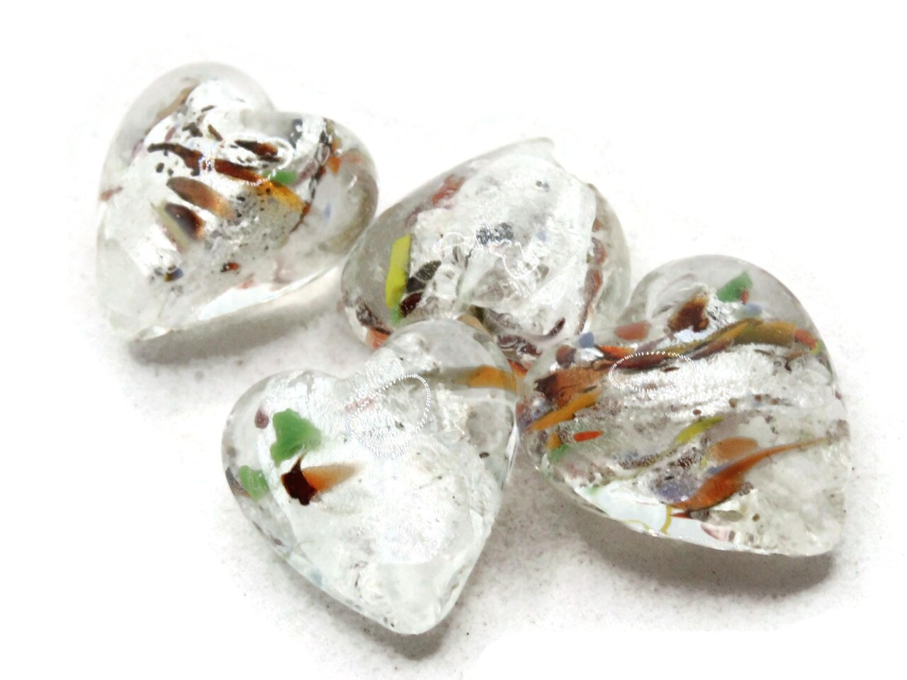4 16mm Clear with Rainbow Inclusions Lampwork Glass Heart Beads